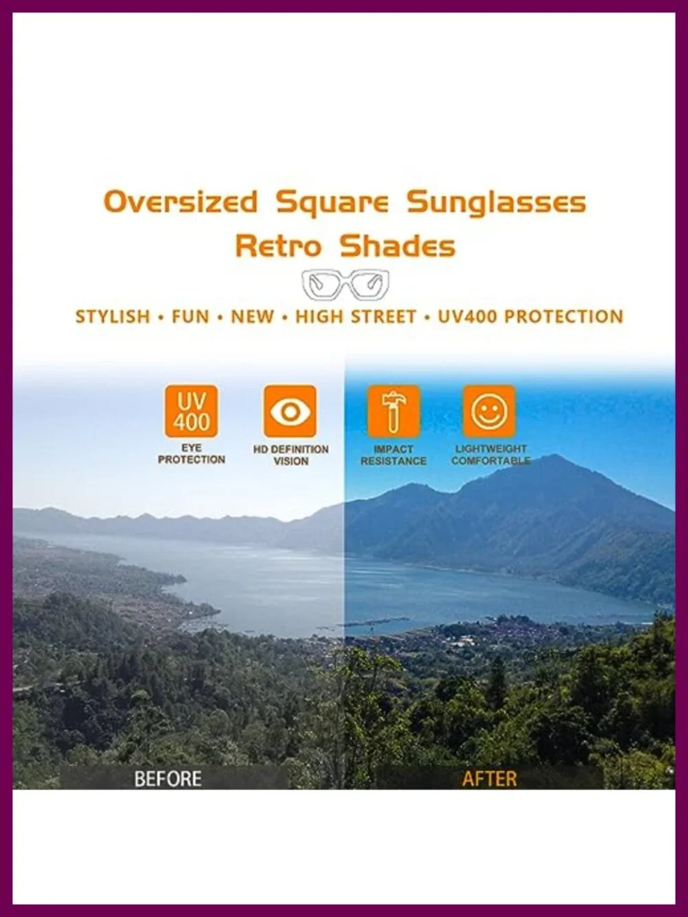 Oversized Square Sunglasses Women Men Retro Chunky Frame UV400 Shades